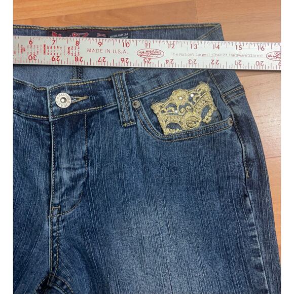 Vintage 90"s Y2K Fluid Preppy Women Gold Embroidery Slit Cuffs Jeans Size 7 - Picture 10 of 11